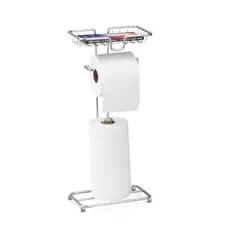 Suporte Papel Higiênico Chão com Porta Celular Cromado Fosco Moderno