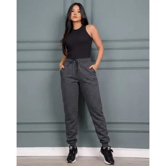 Calça Jogger de Moletom Feminina Tradicional Moletom Feminino Casual