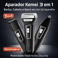 Aparador de Barba Kemei 3 em 1 Recarregável Bivolt Barbeador Elétrico Nariz Cabelo KM6558