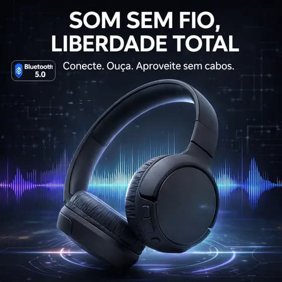 Fone Bluetooth Sem Fio 5.0 Headphone On Ear com Microfone Tune 510 Premium Preto Para Celular Android iPhone