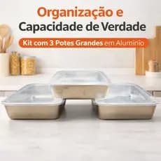 Kit 3 Potes de Alumínio para Mantimentos Grande Retangular Porta Alimentos Cozinha Organização