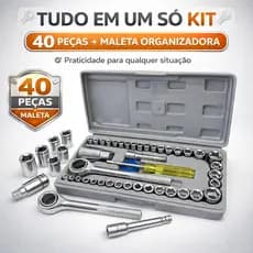Jogo de Ferramentas 40 Peças com Maleta Kit Soquetes 1/4 e 3/8 Automotivo Aço Cromo Vanádio