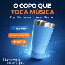 Copo Térmico Bluetooth com Caixa de Som LED e Abridor 420ml Inox Portátil Churrasco Festa Azul Claro