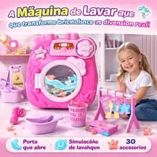 Máquina de Lavar Infantil Brinquedo com Acessórios 30pcs Lava Roupas Faz de Conta Educativo