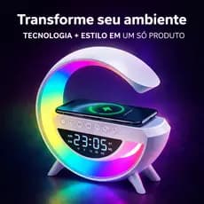 G Speaker Bluetooth com Carregador por Indução Luminária LED Relógio Digital Som 5W
