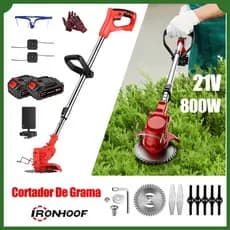 Cortador de grama eletrico 21V 800W Roçadeira 2 Bateria Kit com 10 acessórios