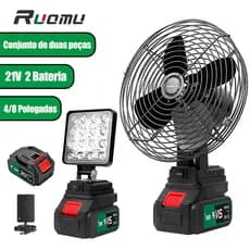 8 polegadas ventilador + 4 polegadas lanterna refletor kit portatil Recarregável 21V 2 Bateria 2.0ah