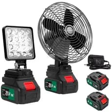 8" Ventilador + 4" Luz LED Portátil Combinação 21V 70W 2Bateria 3200 lúmens