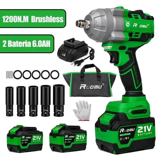 Chave de impacto potente 1200N.M Brushless 21V 2 Bateria 6.0AH