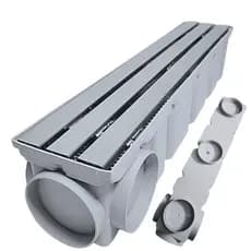 Ralo Quintal Borda Piscina 10x50 Inox Trilho Coletor Cinza com Tela