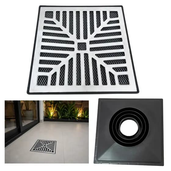 Ralo Alumínio 30x30 Côncavo Com Coletor Preto Múltiplas Saídas e Tela Insetos