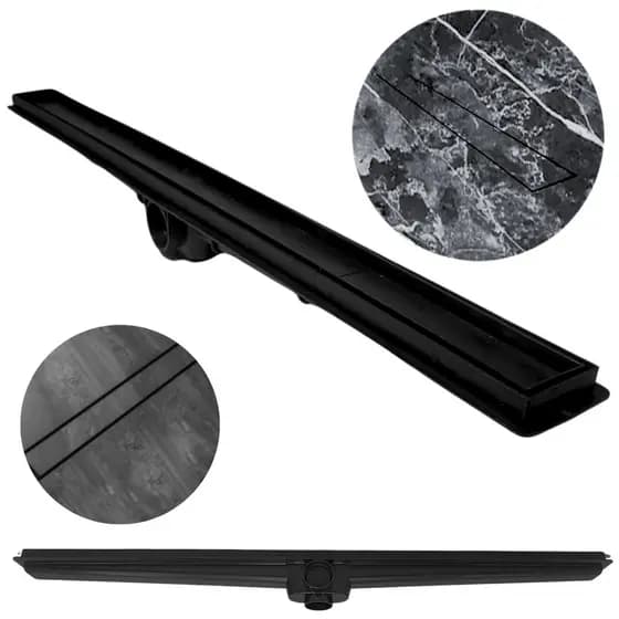 Ralo de Banheiro 5x50 Seca o Piso Oculto Invisível Plástico Preto Saídas 40mm (5cm x 51cm)