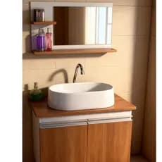 Gabinete de Banheiro com Espelheira e Cuba 61cm Completo Veneza (MONTADO)| Branco Preto ou Freijó