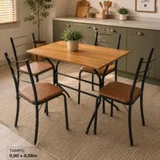 Conjunto Mesa e 4 Cadeiras para Cozinha Confortse Preto e Jambo