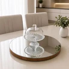 Prato Giratório Espelhado com Borda Amadeirada 50/60cm