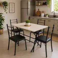 Conjunto Mesa e 4 Cadeiras para Cozinha Confortse Preto e Off-White