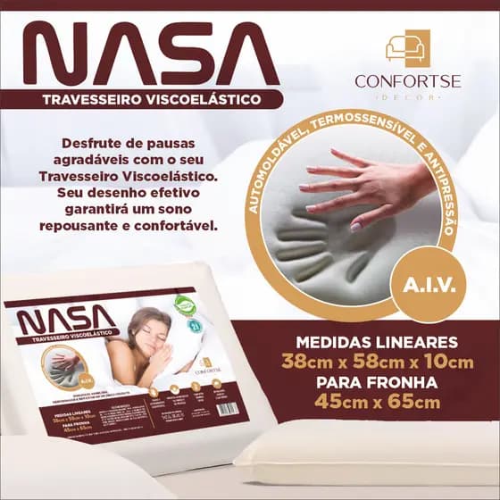 Travesseiro NASA Original Viscoelástico Confortse Premium Alto Grande Macio e Antialérgico
