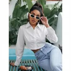 Blusa Feminina Camisa Social Feminina Cropped Feminina Manga Longa
