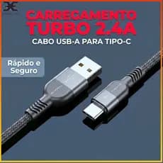 Cabo Tipo-C  Carregador Rápido 2.4A Trançado Reforçado USB Android USB C Alta Velocidade 1m