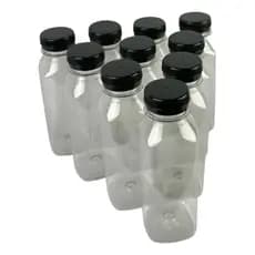 Kit 10 Garrafas Pet Transparente Tampa Preta 300ml