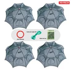 4Pc Armadilha Covo Peixe Isca Viva Lambaris Camarões 95x95cm/ peixes com 8 entradas Rede Retrátil