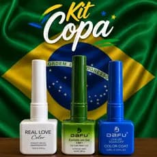 Kit Esmalte em Gel Trio Brasil Dafu/Real Love Amarelo Verde Azul/ Branco/ Loveyes UV LED Prof Longa Duração