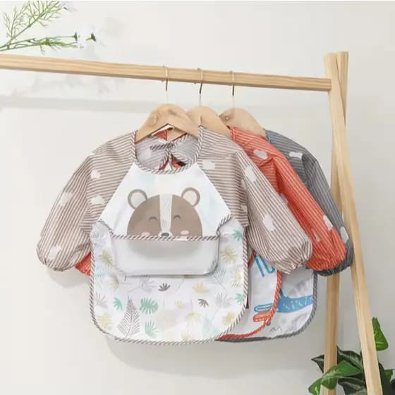 Babador Avental Manga Longa Impermeável Bebê Blusa Introdução Alimentar