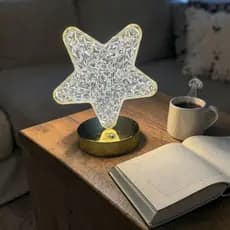 Luminária Abajur De Mesa Estrela Cristal LED Touch USB Recarregável 3 Cores Decoração Luxo