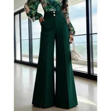 Calça De Terno Elegante De Cintura Alta Com Perna Flare E Abotoamento Duplo, Estilo P M G Urbano Chique