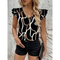 Blusa Feminina De Manga Curta Com Estampa De Plantas