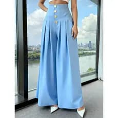 Calça Pantalona Feminina Cintura Alta | Botões Amarelos