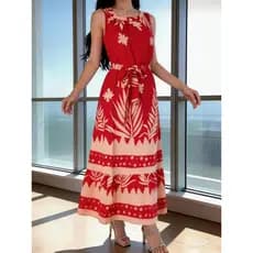 Vestido Longo De Verão Com Estampa Tropical. Leve, Confortável E Cheio De Estilo. Perfeito Para Brilhar No Verão!