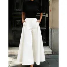 Calça Pantalona Feminina De Cor Sólida Com Bolso, Adequada Para Uso Diário, Volta Às Aulas, Festa, Aeroporto,P M G