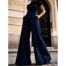 Calça Flare De Cintura Alta Com Bolso Em V De Cor Sólida, Elegante Para Outono/Inverno P M G