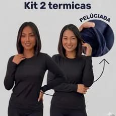 kit 2 Térmica Flanelada Peluciada Feminina Proteção Segunda Pele Camiseta Blusa Frio Manga Longa
