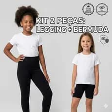 Kit 2 Peças Infantil Calça Legging E Bermuda Ciclista Suplex Uniforme Escolar feminino   lisa