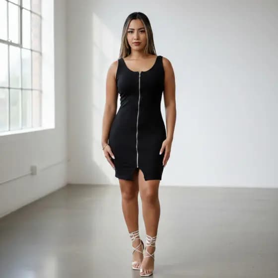 Vestido Canelado 3 em 1 Regata Tubinho com Ziper Prata