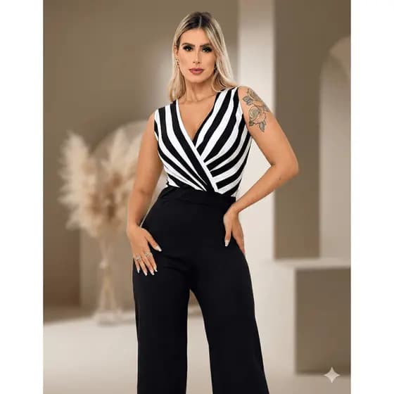 Macacão Feminino Canelado Transpassado