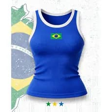 Regata Feminina Brasil Blusa Canelada Moda Bandeira Brasil BabyLook Feminina Copa