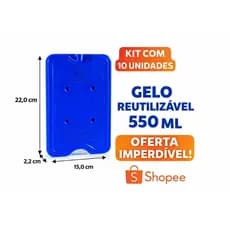 Kit 10 placas 550 ml de gelo reutilizável gelotech dura até 8 horas gelado
