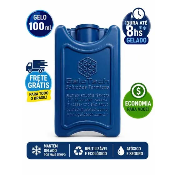 Gelo Reutilizável 100ml Gelotech Mantém Gelado Até 8horas Não Molha Gel Atóxico bolsa térmica cooler Frete Grátis oferta