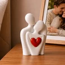 Escultura Casal Abraço com Coração Vermelho 3D Presente Dia da Mulher Namorados