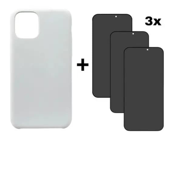 Kit 4em1 Case Branca + 3X Película de Vidro 3D Privacidade Para iPhone 11 12 13 14 15 16 17 Pro Max
