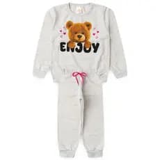 Conjunto Moletom infantil Inverno menina Urso, outono inverno, peluciado  2 ao 16 anos
