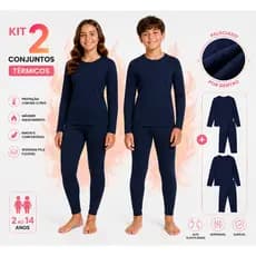 Kit 2 Conjuntos Térmicos Infantil Juvenil Unissex Peluciado Segunda Pele 2 ao 14
