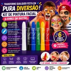 Kit Pintura Facial Infantil 6 Cores Lápis Cera Bastão Lavável Maquiagem Artística Festas