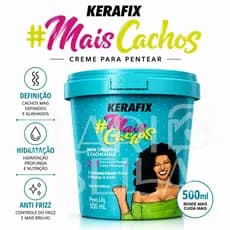 Creme Para Pentear Kerafix Mais Cachos 500ml Definição Hidratação Anti Frizz Cachos Cacheados