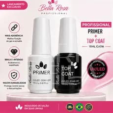 Top Coat ou Primer Bella Rosa 18ml UV/LED Alongamento Unhas Gel Fibra Alta Durabilidade Profissional