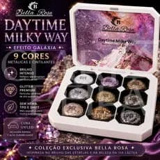 Gel UV LED Bella Rosa Daytime Milky Way 9 Cores Glitter Galáxia Metálico Sem HEMA Nail Art Profissional