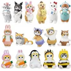 6Pcs/5Pcs Mofusand Sanrio Tubarão Figura de Gato Kuromi Melody Hello Kitty Cinnamoroll Boneco Modelo Brinquedos Figuras